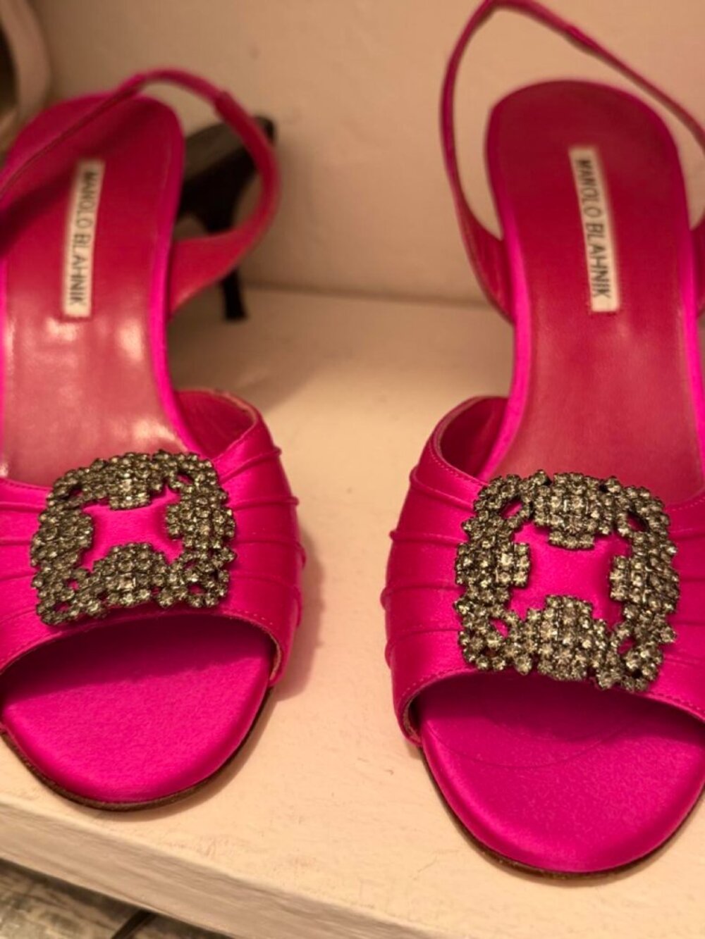 Manolo Blahnik Hot Pink Satin Crystal Heels BUNDLE — Brand New 💕✨ - Picture 3 of 5